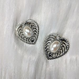 Jewelry - Silver Pearl & Heart Earrings Jewelry - Silver Pearl & Heart Earrings